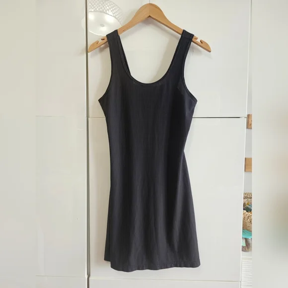 Thin Ribbed Black Mini Simple Dress - Picture 3 of 5
